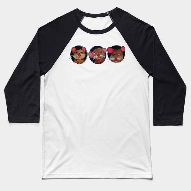 Three mouses Baseball T-Shirt by PaintingsbyArlette